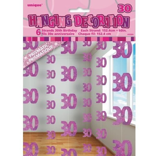 Glitz Pink And Silver 30th Birthday Hanging Decorations - NextParty