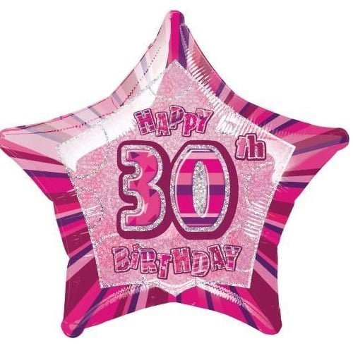 Glitz Pink And Silver 30th Birthday Star Shape Foil Balloon 50cm (20") - NextParty