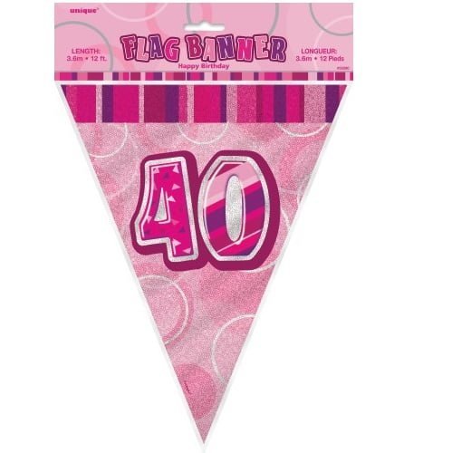 Glitz Pink And Silver 40th Birthday Bunting Flag Banner 3.6M (12') - NextParty