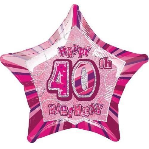 Glitz Pink And Silver 40th Birthday Star Shape Foil Balloon 50cm (20") - NextParty