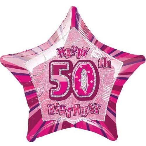 Glitz Pink And Silver 50th Birthday Star Shape Foil Balloon 50cm (20") - NextParty