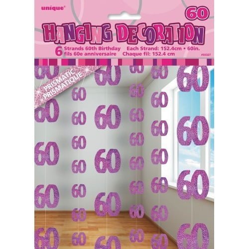 Glitz Pink And Silver 60th Birthday Hanging Decorations - NextParty