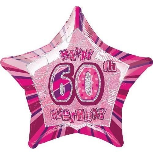 Glitz Pink And Silver 60th Birthday Star Shape Foil Balloon 50cm (20") - NextParty