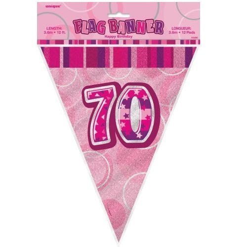 Glitz Pink And Silver 70th Birthday Bunting Flag Banner 3.6M (12') - NextParty