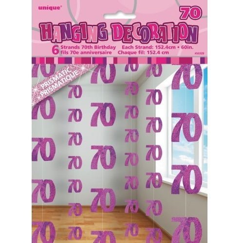 Glitz Pink And Silver 70th Birthday Hanging Decorations - NextParty