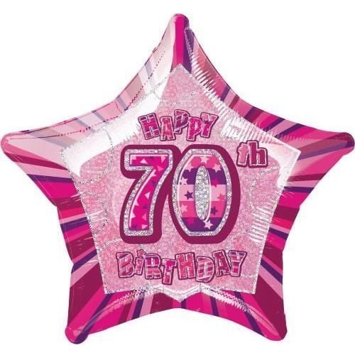 Glitz Pink And Silver 70th Birthday Star Shape Foil Balloon 50cm (20") - NextParty