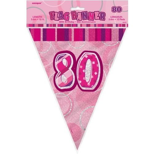 Glitz Pink And Silver 80th Birthday Bunting Flag Banner 3.6M (12') - NextParty