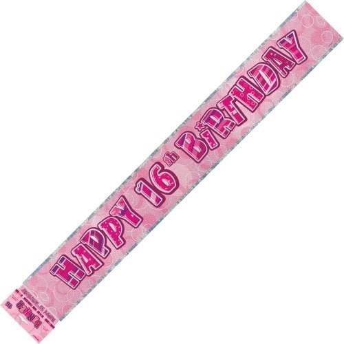 Glitz Pink And Silver Happy 16th Birthday Foil Banner 3.6M (12') - NextParty