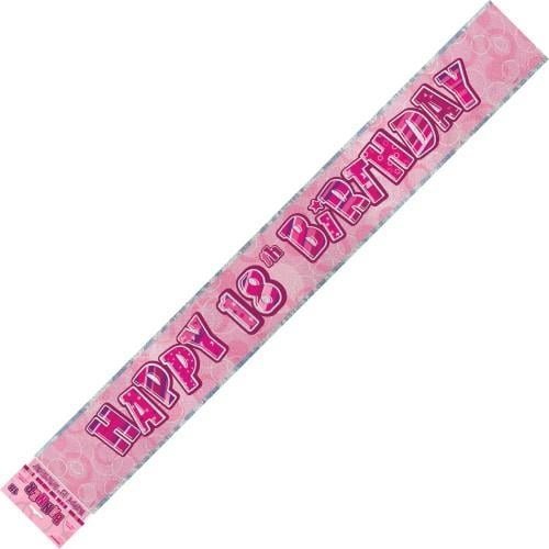 Glitz Pink And Silver Happy 18th Birthday Foil Banner 3.6M (12') - NextParty