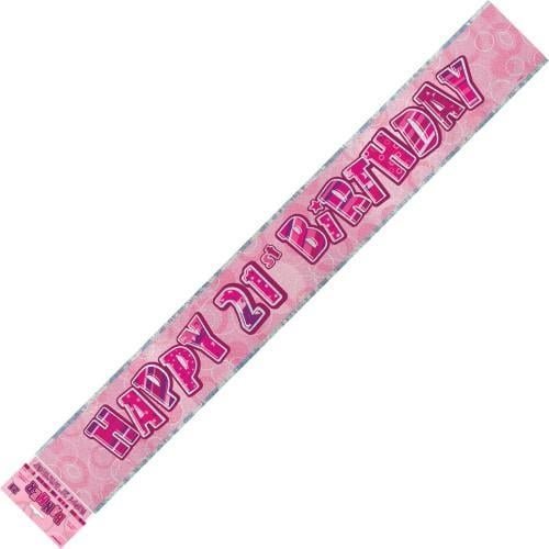 Glitz Pink And Silver Happy 21st Birthday Foil Banner 3.6M (12') - NextParty