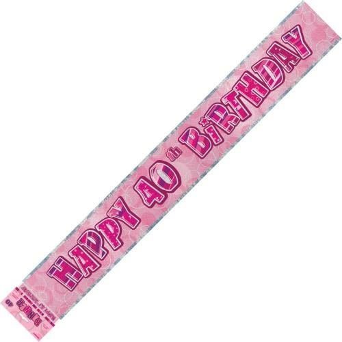 Glitz Pink And Silver Happy 40th Birthday Foil Banner 3.6M (12') - NextParty