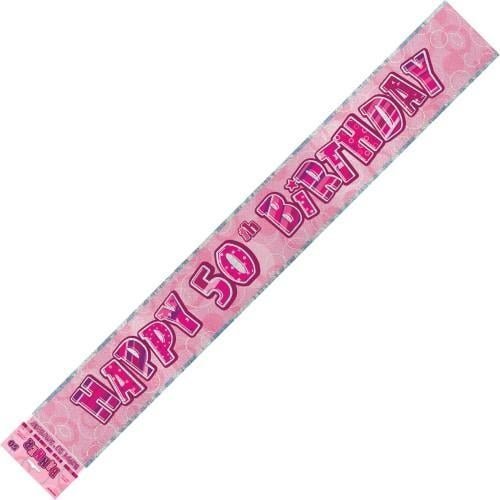 Glitz Pink And Silver Happy 50th Birthday Foil Banner 3.6M (12') - NextParty