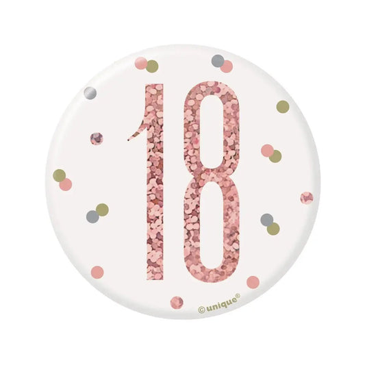 Glitz Rose Gold Birthday Badge 7.6cm (3") - 18th - NextParty