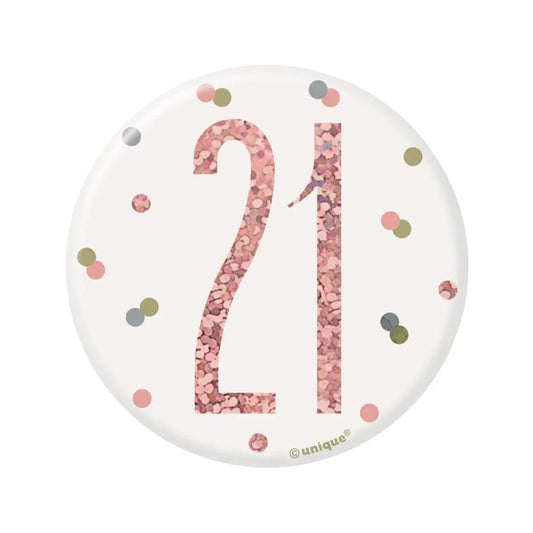 Glitz Rose Gold Birthday Badge 7.6cm (3") - 21st - NextParty