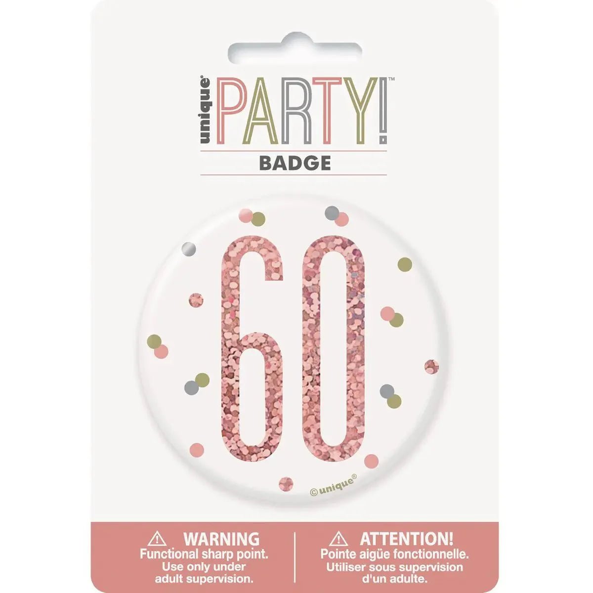 Glitz Rose Gold Birthday Badge 7.6cm (3") - 60th - NextParty