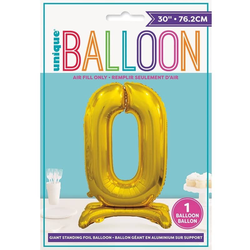 Gold "0" Giant Standing Numeral Foil Balloon 76cm (30") Air Filled Only - NextParty