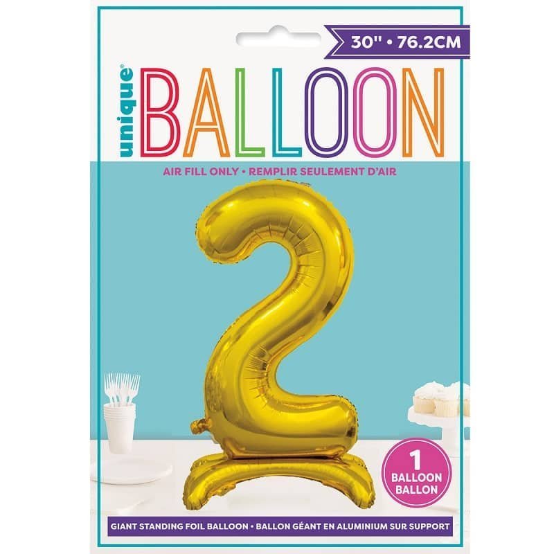 Gold "2" Giant Standing Numeral Foil Balloon 76cm (30") Air Filled Only - NextParty