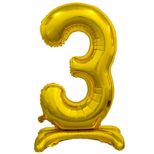 Gold "3" Giant Standing Numeral Foil Balloon 76cm (30") Air Filled Only - NextParty