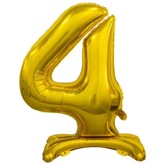 Gold "4" Giant Standing Numeral Foil Balloon 76cm (30") Air Filled Only - NextParty