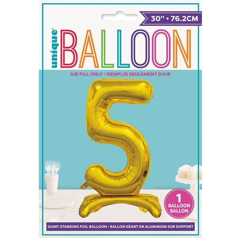 Gold "5" Giant Standing Numeral Foil Balloon 76cm (30") Air Filled Only - NextParty