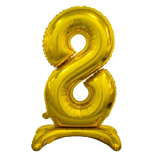 Gold "8" Giant Standing Numeral Foil Balloon 76cm (30") Air Filled Only - NextParty