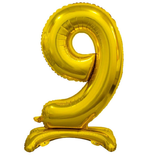 Gold "9" Giant Standing Numeral Foil Balloon 76cm (30") Air Filled Only - NextParty