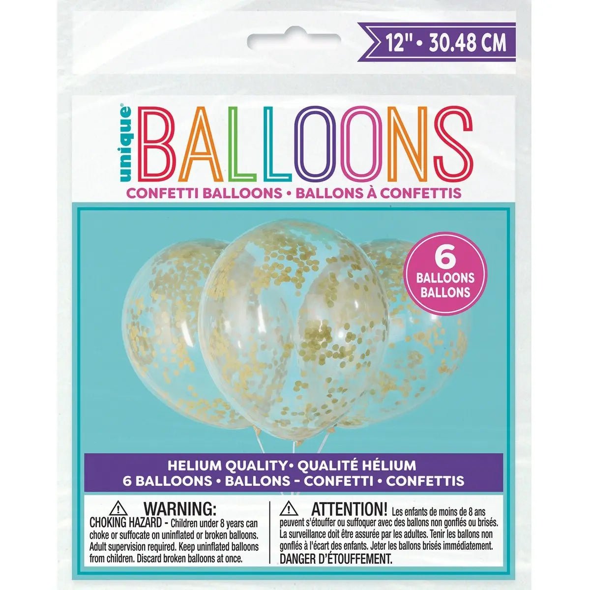 Gold Confetti Latex Balloons 30cm (12") 6pk Pre - filled - NextParty