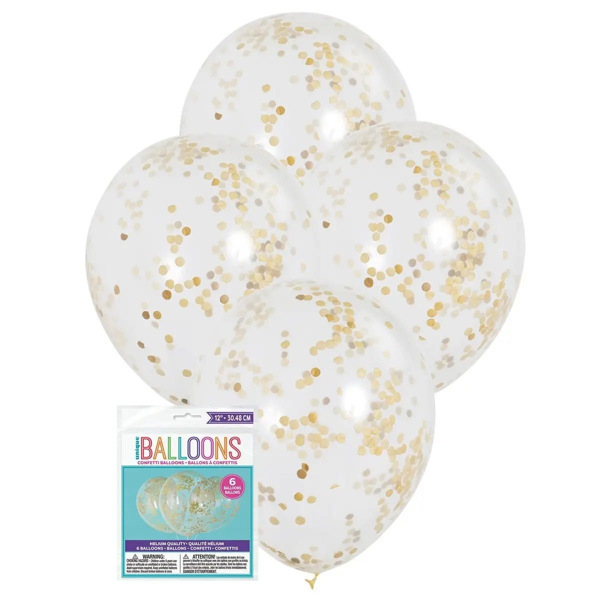 Gold Confetti Latex Balloons 30cm (12") 6pk Pre - filled - NextParty