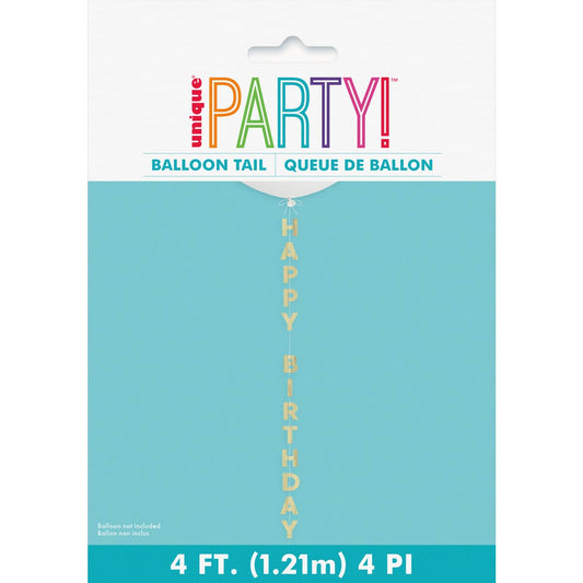 Gold Foil "Happy Birthday" Balloon Tail 1.21m (4') - NextParty