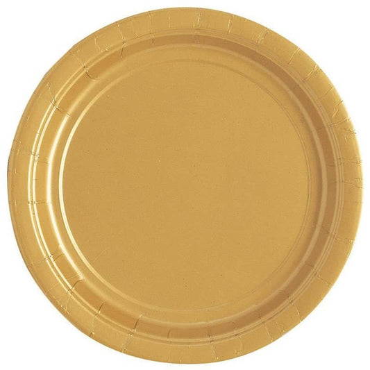 Gold Large Round Paper Plates 23cm (9") 8pk Solid Colour - NextParty