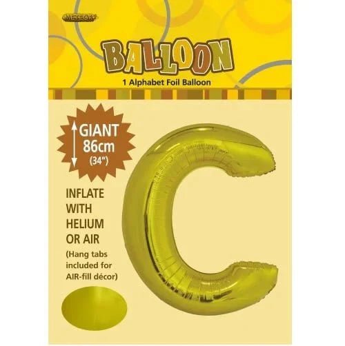 Gold Letter C Giant Alphabet Foil Balloon 86CM (34") - NextParty