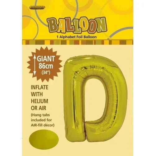 Gold Letter D Giant Alphabet Foil Balloon 86CM (34") - NextParty