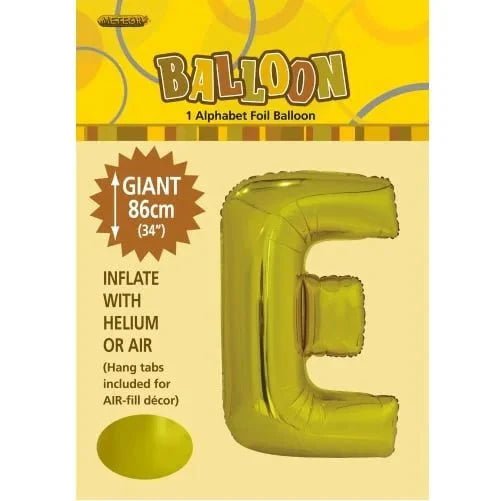 Gold Letter E Giant Alphabet Foil Balloon 86CM (34") - NextParty