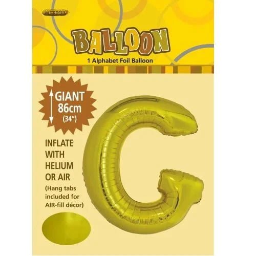 Gold Letter G Giant Alphabet Foil Balloon 86CM (34") - NextParty