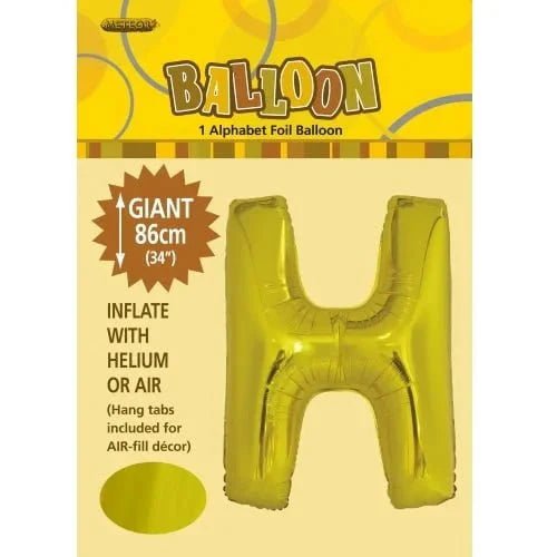 Gold Letter H Giant Alphabet Foil Balloon 86CM (34") - NextParty