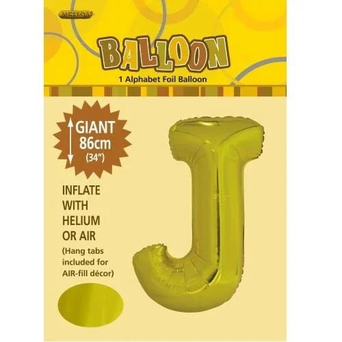 Gold Letter J Giant Alphabet Foil Balloon 86CM (34") - NextParty