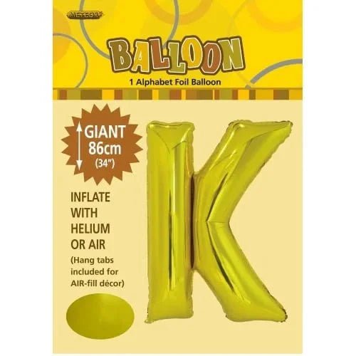 Gold Letter K Giant Alphabet Foil Balloon 86CM (34") - NextParty