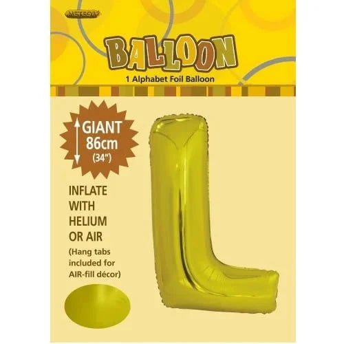 Gold Letter L Giant Alphabet Foil Balloon 86CM (34") - NextParty