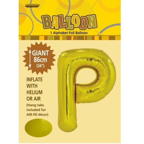 Gold Letter P Giant Alphabet Foil Balloon 86CM (34") - NextParty