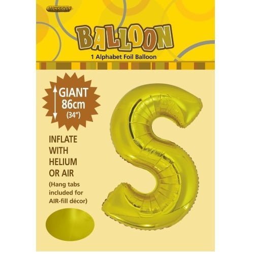 Gold Letter S Giant Alphabet Foil Balloon 86CM (34") - NextParty