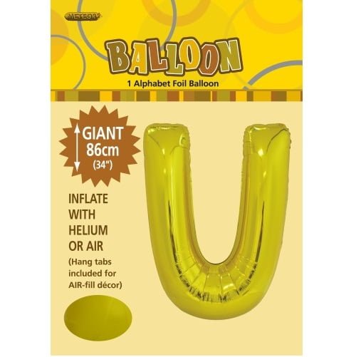 Gold Letter U Giant Alphabet Foil Balloon 86CM (34") - NextParty