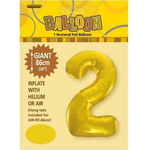 Gold Number 2 Giant Numeral Foil Balloon 86CM (34") - NextParty