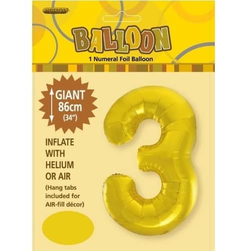 Gold Number 3 Giant Numeral Foil Balloon 86CM (34") - NextParty