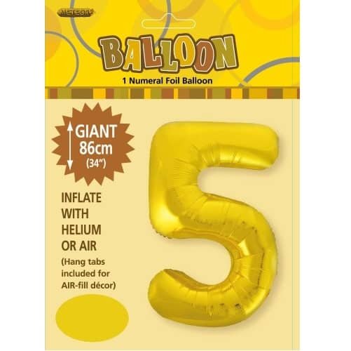 Gold Number 5 Giant Numeral Foil Balloon 86CM (34") - NextParty