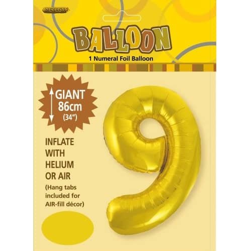 Gold Number 9 Giant Numeral Foil Balloon 86CM (34") - NextParty