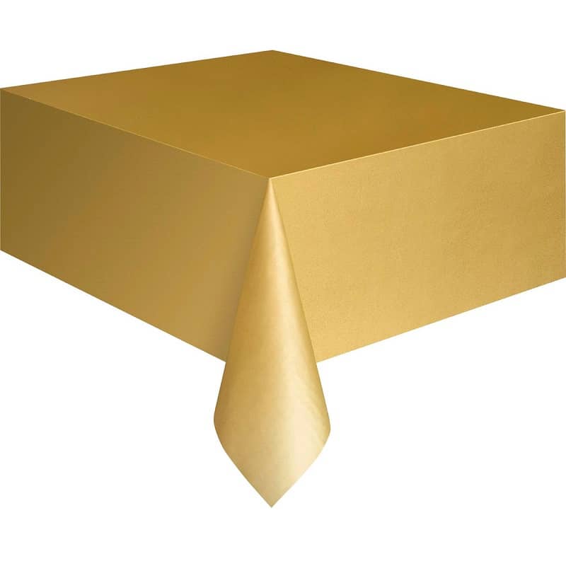 Gold Rectangle Solid Colour Plastic Table Cover 137cm x 274cm - NextParty