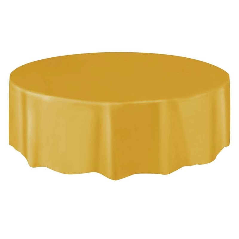 Gold Solid Colour Round Plastic Table Cover 213cm (84") - NextParty