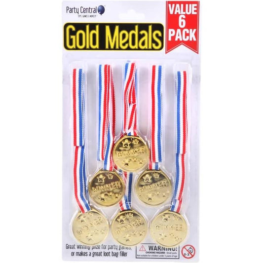 Gold Winner Medals With Ribbon 6pk Party Favours - NextParty