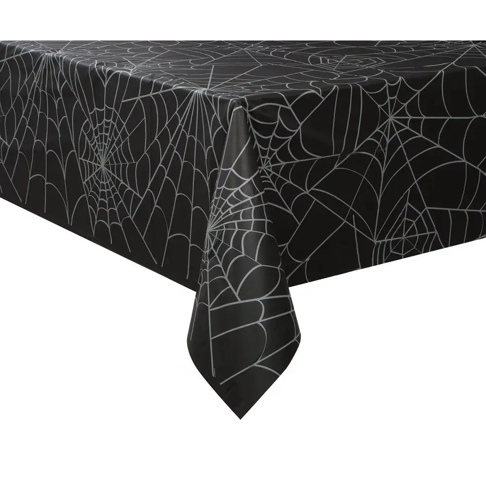 Halloween Black With White Spiderweb Plastic Table Cover Tablecloth - NextParty