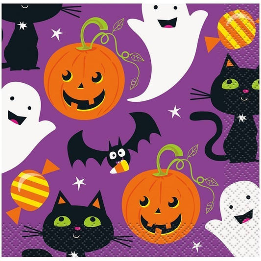 Halloween Cat & Pumpkin Small Beverage Napkins 16pk - NextParty